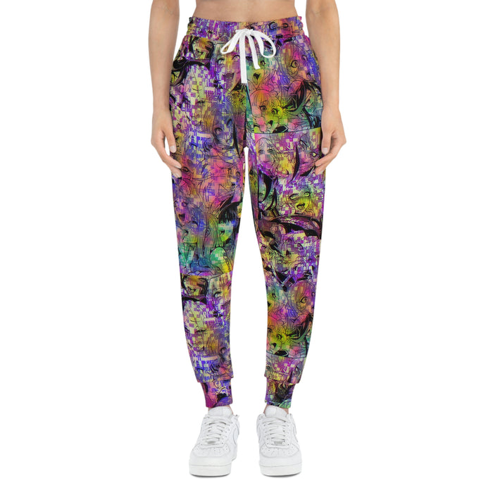 Unisex Ahegao Anime Girls Athletic Joggers, Cyber Punk Colors