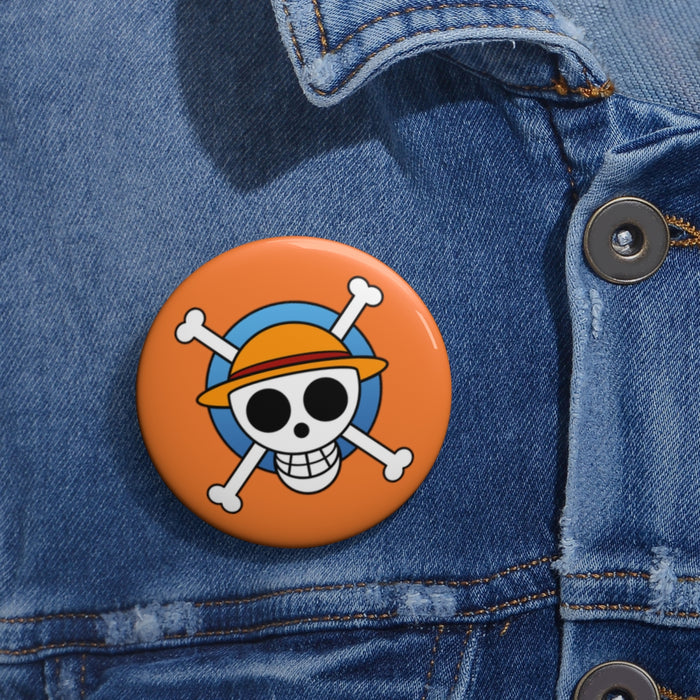 Orange One Piece Straw Hat Jolly Roger Pin // Anime Luffy Button