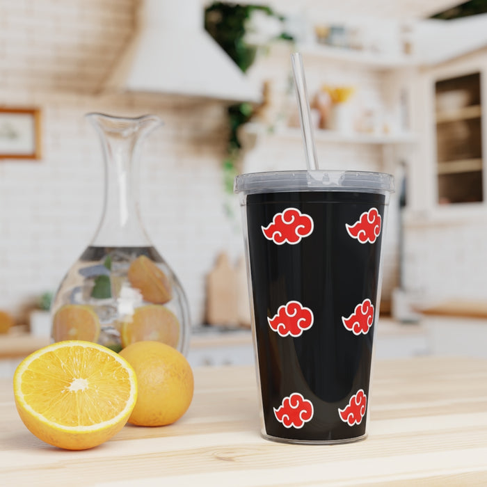 Plastic Tumbler with Straw // Red Cloud Pattern Anime Tumbler