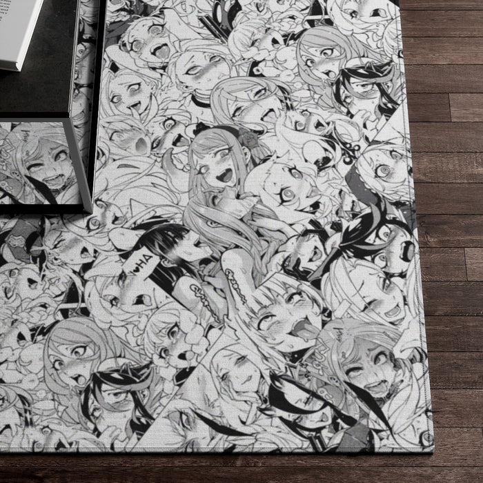 Dornier Rug Ahegao Anime Girls  // Black & White Area Carpet