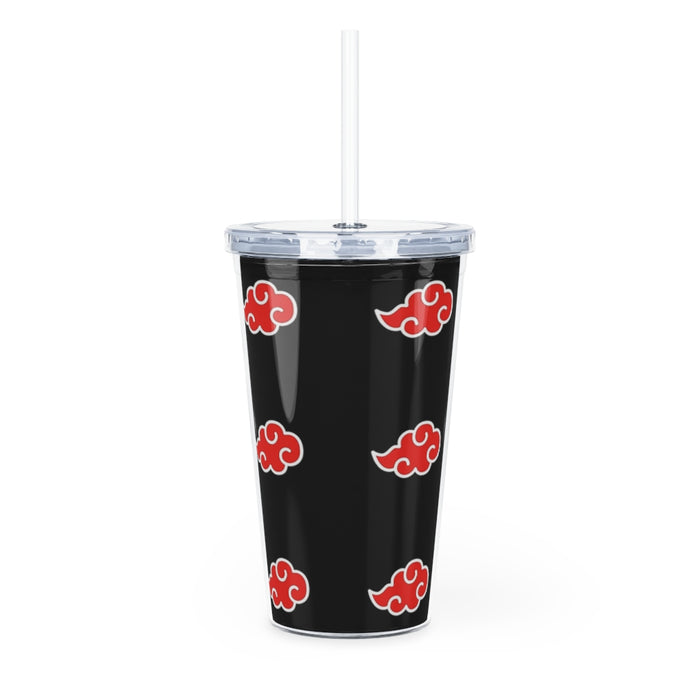 Plastic Tumbler with Straw // Red Cloud Pattern Anime Tumbler