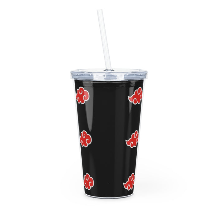 Plastic Tumbler with Straw // Red Cloud Pattern Anime Tumbler