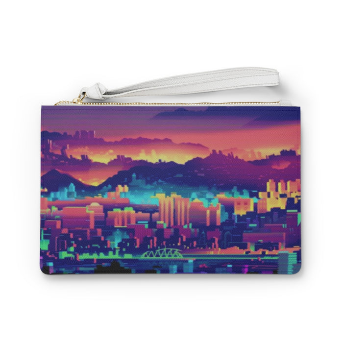 Vibrant Retro City Sunset Clutch Bag