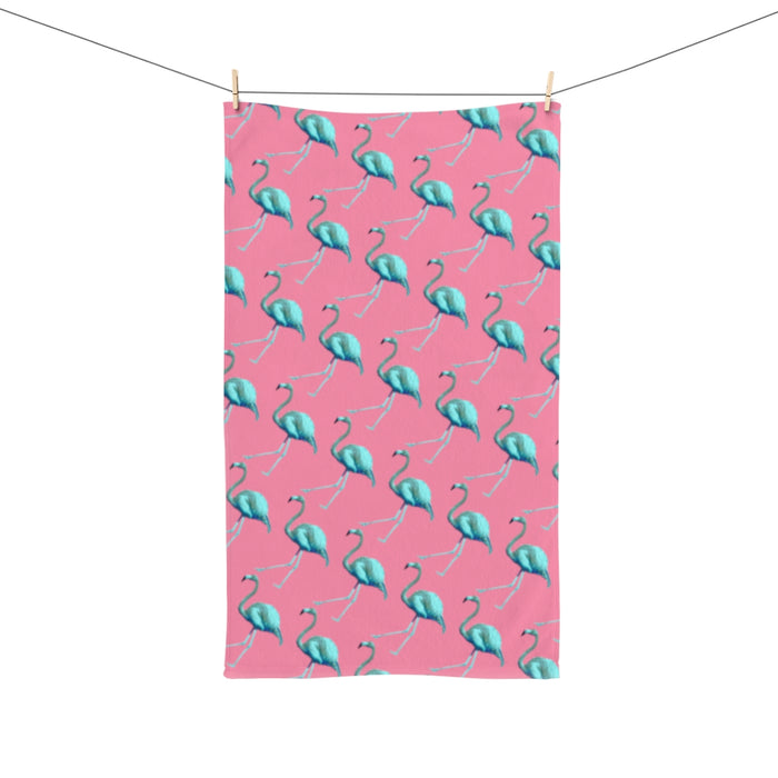 Blue Flamingo Pattern Pink Hand Towel // Bluemingo Washcloth