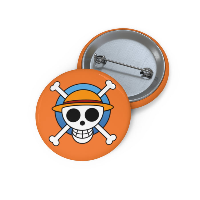 Orange One Piece Straw Hat Jolly Roger Pin // Anime Luffy Button