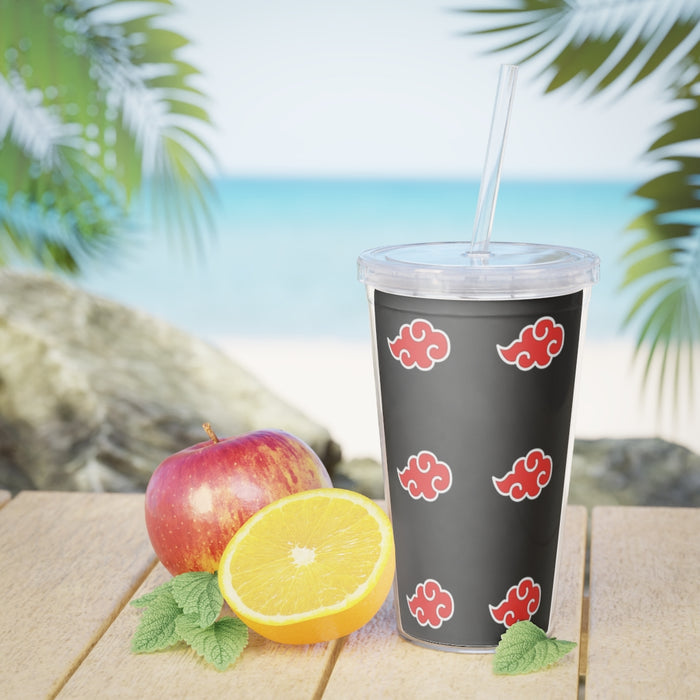 Plastic Tumbler with Straw // Red Cloud Pattern Anime Tumbler