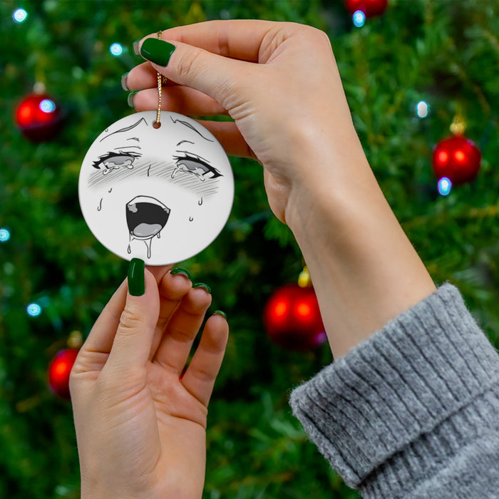 Ahegao Round Ceramic Anime Christmas Tress Ornaments! Make The Whole Family Worried!