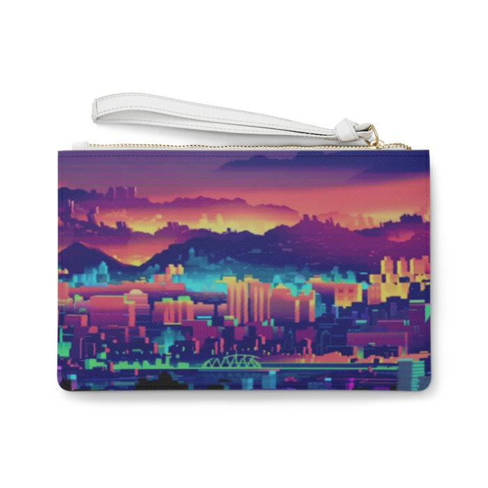 Vibrant Retro City Sunset Clutch Bag
