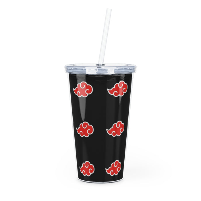 Plastic Tumbler with Straw // Red Cloud Pattern Anime Tumbler