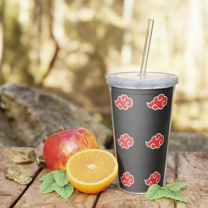 Plastic Tumbler with Straw // Red Cloud Pattern Anime Tumbler