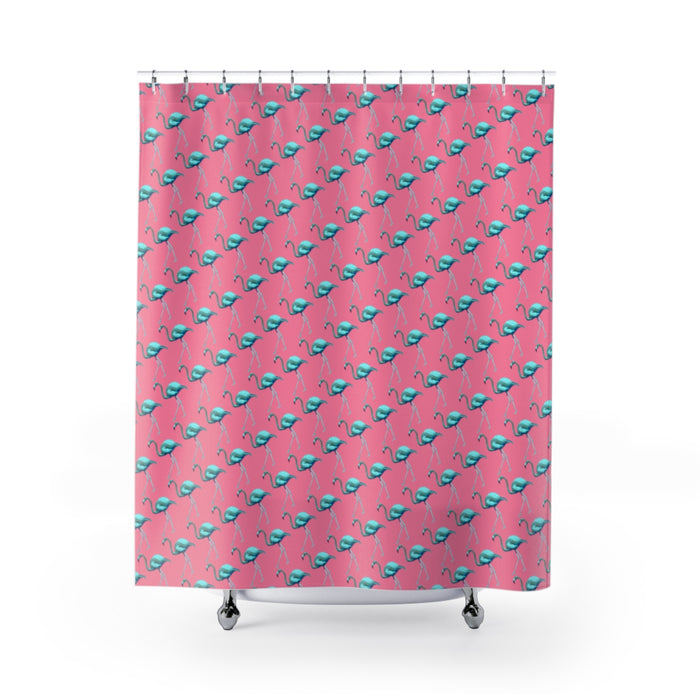 Blue Flamingo Pink Shower Curtains