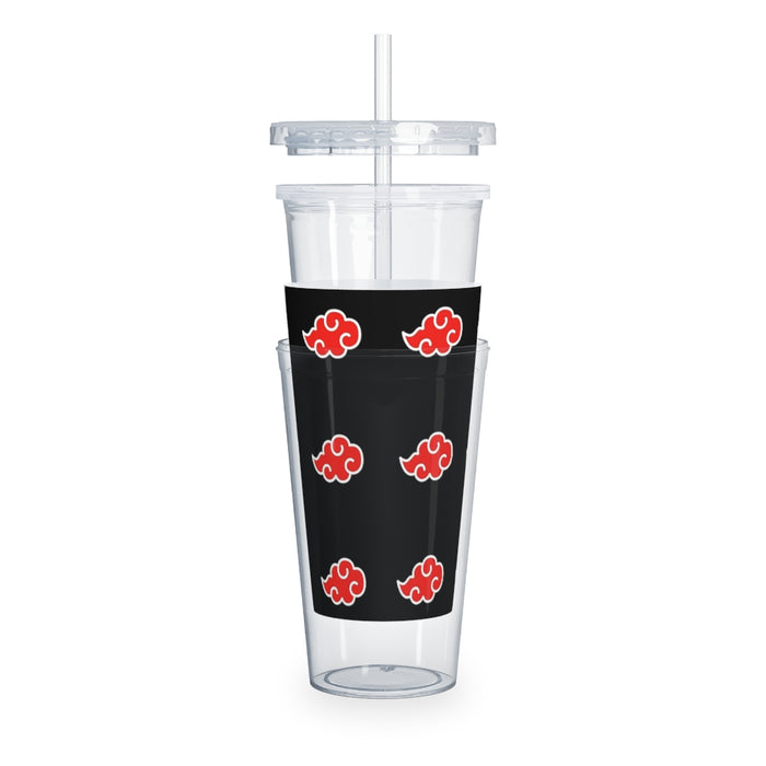 Plastic Tumbler with Straw // Red Cloud Pattern Anime Tumbler